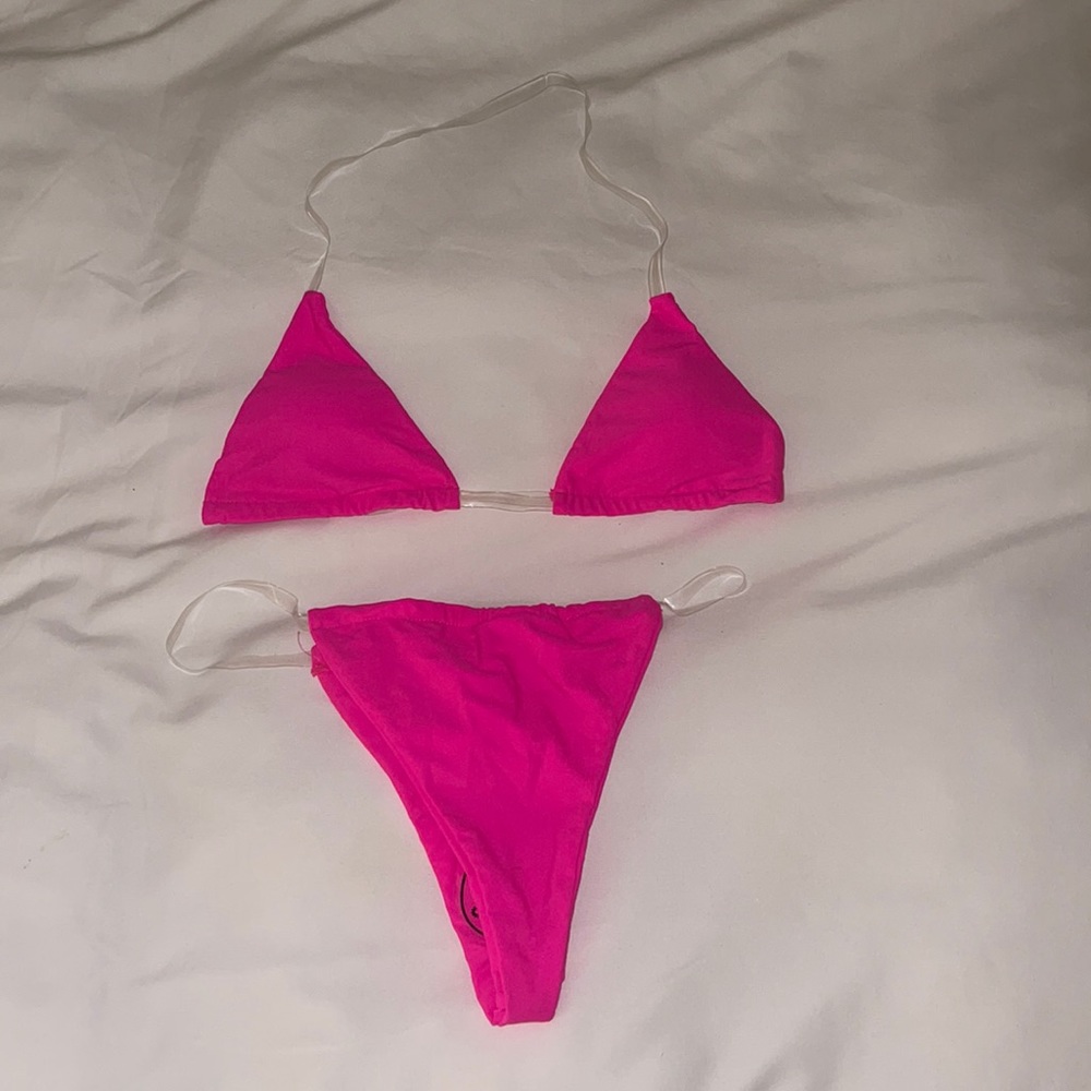 Neon pink clear strap bikini